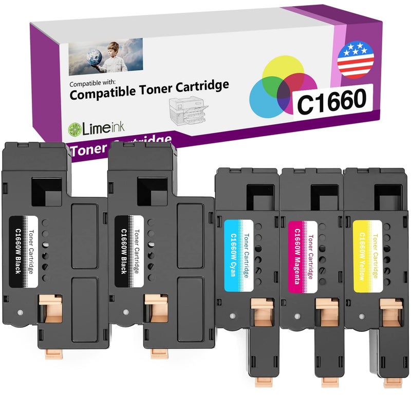 Limeink Compatible Toner Cartridges Replacement for Dell C1660 4G9HP Compatible with C1660 C1660W C1660cnw 1660 1660W, 1660cnw High Yield Laser Printers 5 Pack (2 Black, 1 Cyan, 1 Magenta, 1 Yellow) - Image 1